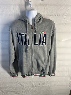 h.i.p. Grey Zip-Up Hoodie with Navy Italia Lettering and Tricolore Trim